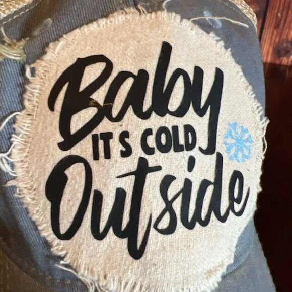 Distressed Trucker Hat Baby Its Cold Outside Boho Groove One Size Fits All Beige - Picture 2 of 7